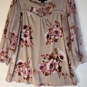 Elegant Floral Women's Blouse in Pink and Brown